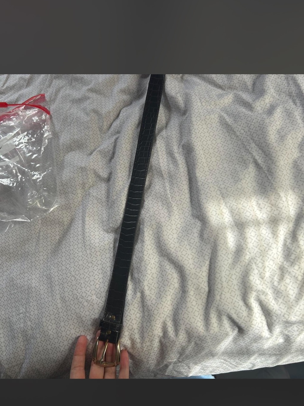 LOFT Black Croc-Texture Belt with Gold Buckle